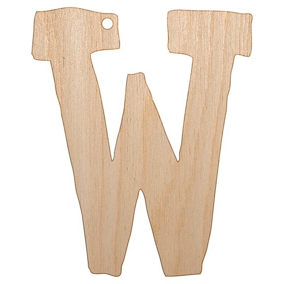 Letter W Uppercase Cute Typewriter Font Wood Holiday Christmas Tree Ornament Unfinished DIY Pre-Drilled Craft
