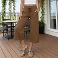thumbnail image 3 of VBVC Women's High Waisted Wide Leg Capri Pants,Lightweight Stretchy Sweatpants For Women,Ladies Drawstring Waist Cropped Culottes with Pockets,Brown,S-2XL, 3 of 6