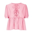 thumbnail image 4 of AherBiu Cute Tops for Women Ruffle Bubble 1/2 Sleeve Half Open Bow-Tie Shirts Blouse Solid Color, 4 of 6