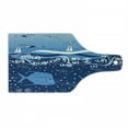 thumbnail image 1 of Seagulls Cutting Board, Underwater Illustration Tropical Fish Sailboats Curling Waves Birds and Sea Life, Tempered Glass Cutting and Serving Board, Wine Bottle Shape, Blue White, by Ambesonne, 1 of 1