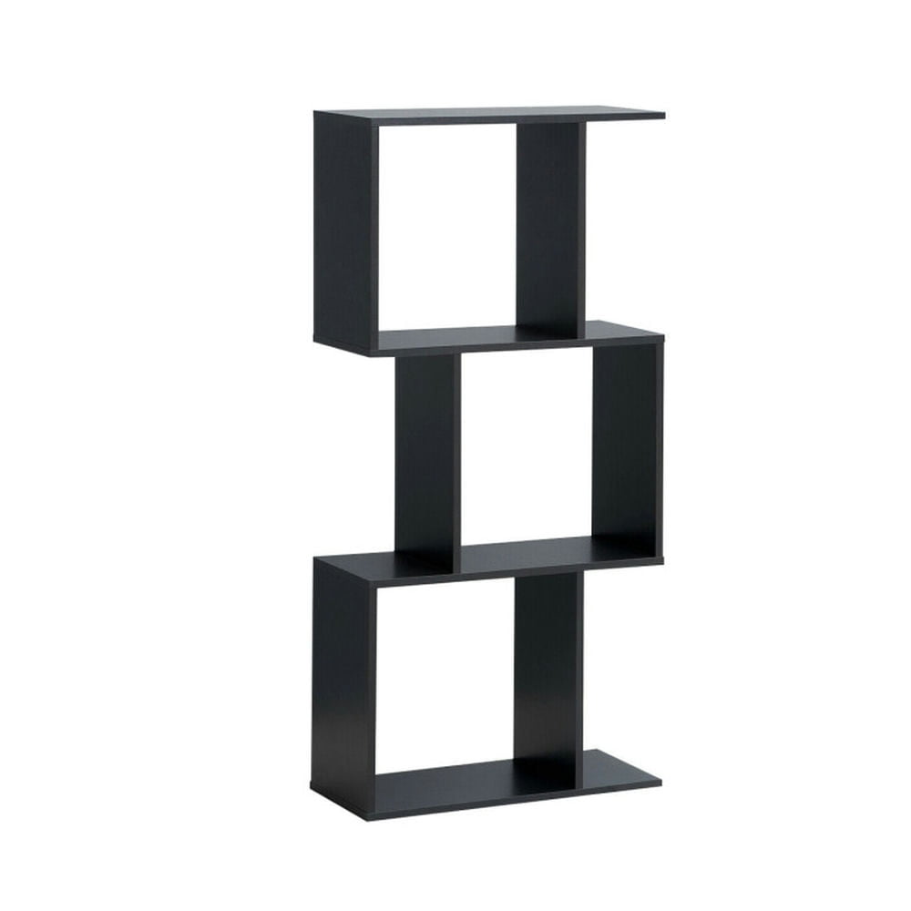 GVN 2/3/4 Tiers Wooden S-Shaped Bookcase for Living Room Bedroom Office-3-Tier, Storage Shelves for Bedroom,Living Room, Home Office, Bedroom, Balcony GVN 2/3/4 Tiers Wooden S-Shaped Bookcase for Living Room Bedroom Office-3-Tier, Storage Shelves for Bedroom,Living Room, Home Office, Bedroom, Balcony