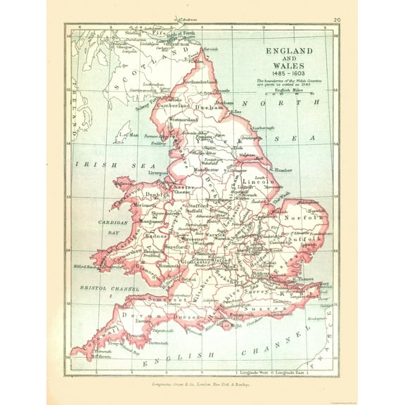 Historic Map - England Wales 1543 - Gardiner 1902 - 23 x 29.86 - Vintage Wall Art