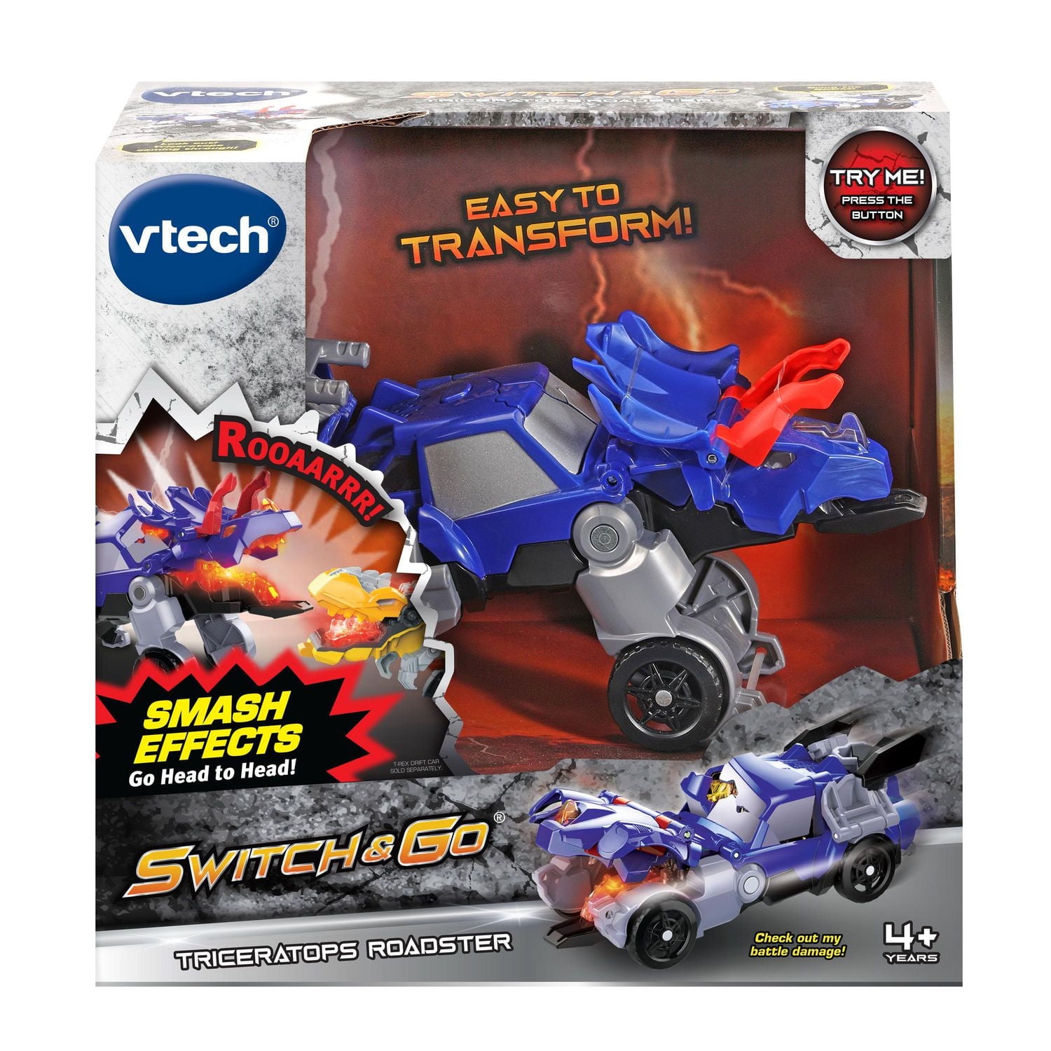 VTech Switch & Go Triceratops Roadster Transforming Dinosaur to Vehicle Toy <br> - English Version
