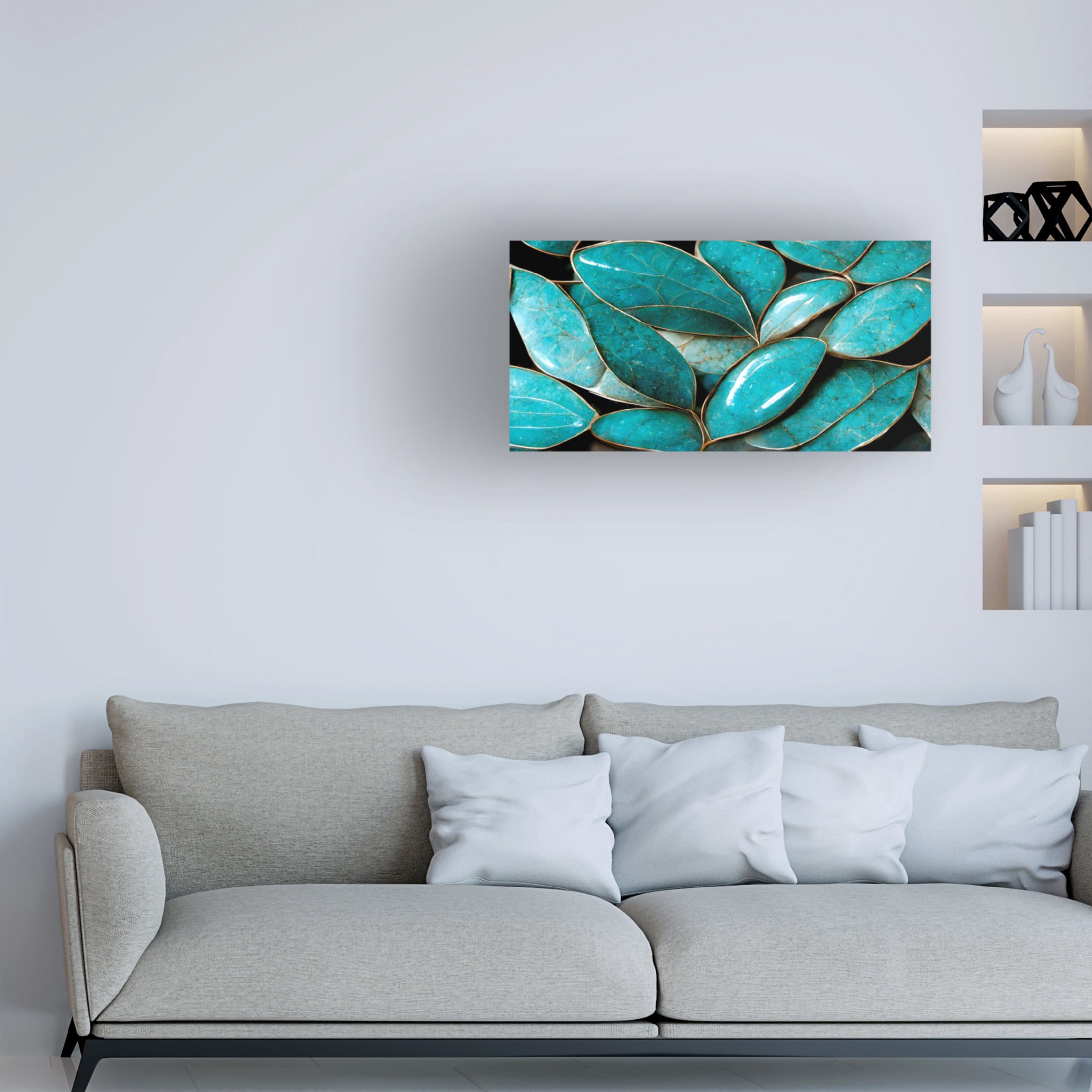 Canvas Wall Art - Treechild 'Turquoise Leafs' Wall Art for Living Room, Bedroom, or Office D?cor by Trademark Fine Art - 47 x 24 Inches