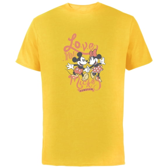 Disney Minnie Mouse Love You Mickey Forever Valentine’s Day - Short Sleeve Cotton T-Shirt for Adults - Customized-Yellow