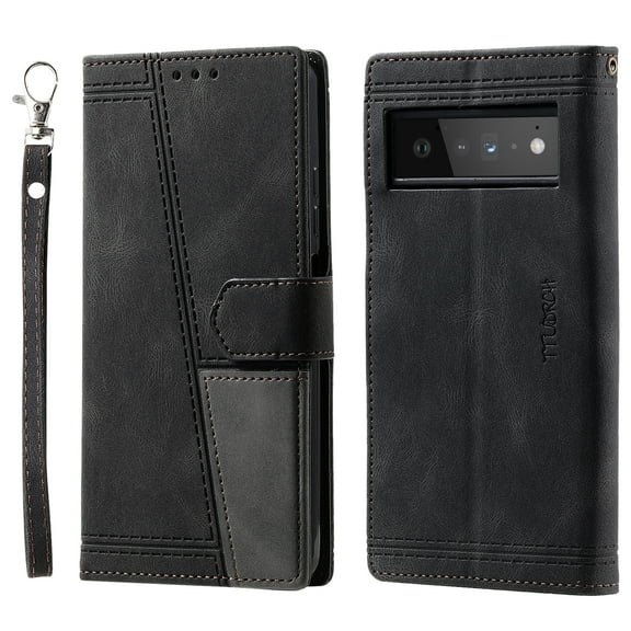 Mantto Compatible with Google Pixel 7 Pro Case, Wallet Flip Cover with Card Holder and Wrist Strap PU Leather Kickstand Caredit Card Slots Classic Phone Case Cover for Google Pixel 7 Pro,Black