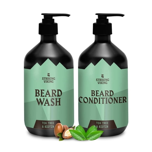 Striking Viking Beard Shampoo & Conditioner Set 10 oz Tea Tree Biotin Sulfate Free Beard Care