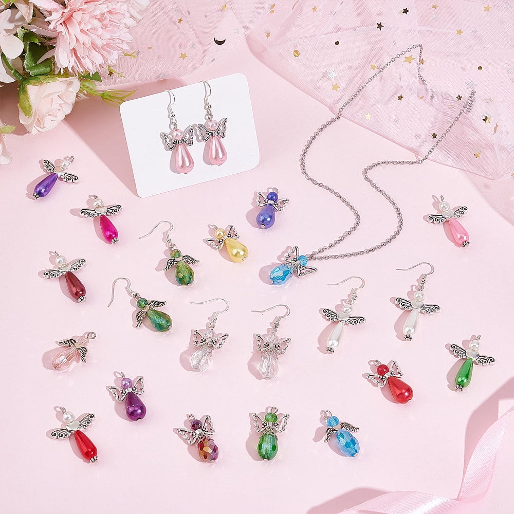 1 Box 60Pcs Angel Charms Angel Beads Beading Guardian Charm Beaded Wings Faceted Glass Jewelry Making Party Favor Gift Necklace Earring