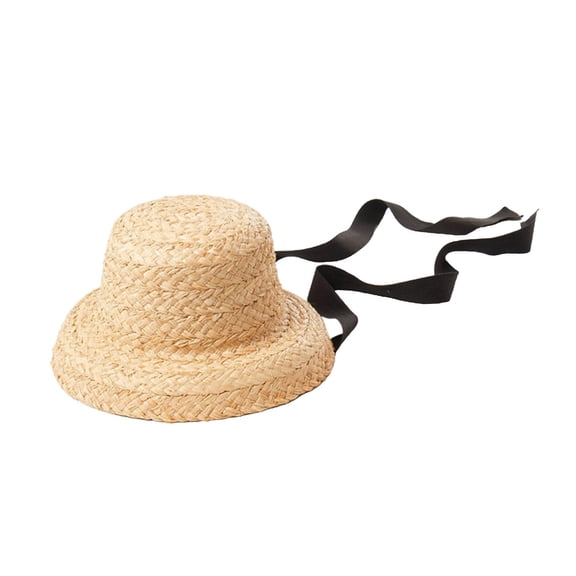 LeeQinersw Fashionable Kids Straw Hat Wide Brim, Sun Eaves Travel Sun Hat w/ Adjustable Tie, Sun Protection Flat Top Caps for Children Toddler Travel Outdoor Black Tie