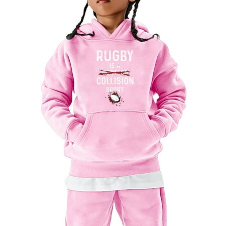 

Hoodies for Girls Kids American Football Fans Teen Sweatshirt Vintage Rugby Player Sports Retro Kids Boys Girls Rugby Pullover Hoodie Pullover Clothes Pink 150