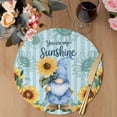 thumbnail image 3 of Sunflower Gnomes Round 15 Inch Placemats Set of 6, Summer Botanical Floral Teal Striped HeatResistant Non Slip Place Mats for Dining Table, Wipeable Braided Kitchen Table Mats for Housewarming, 3 of 9