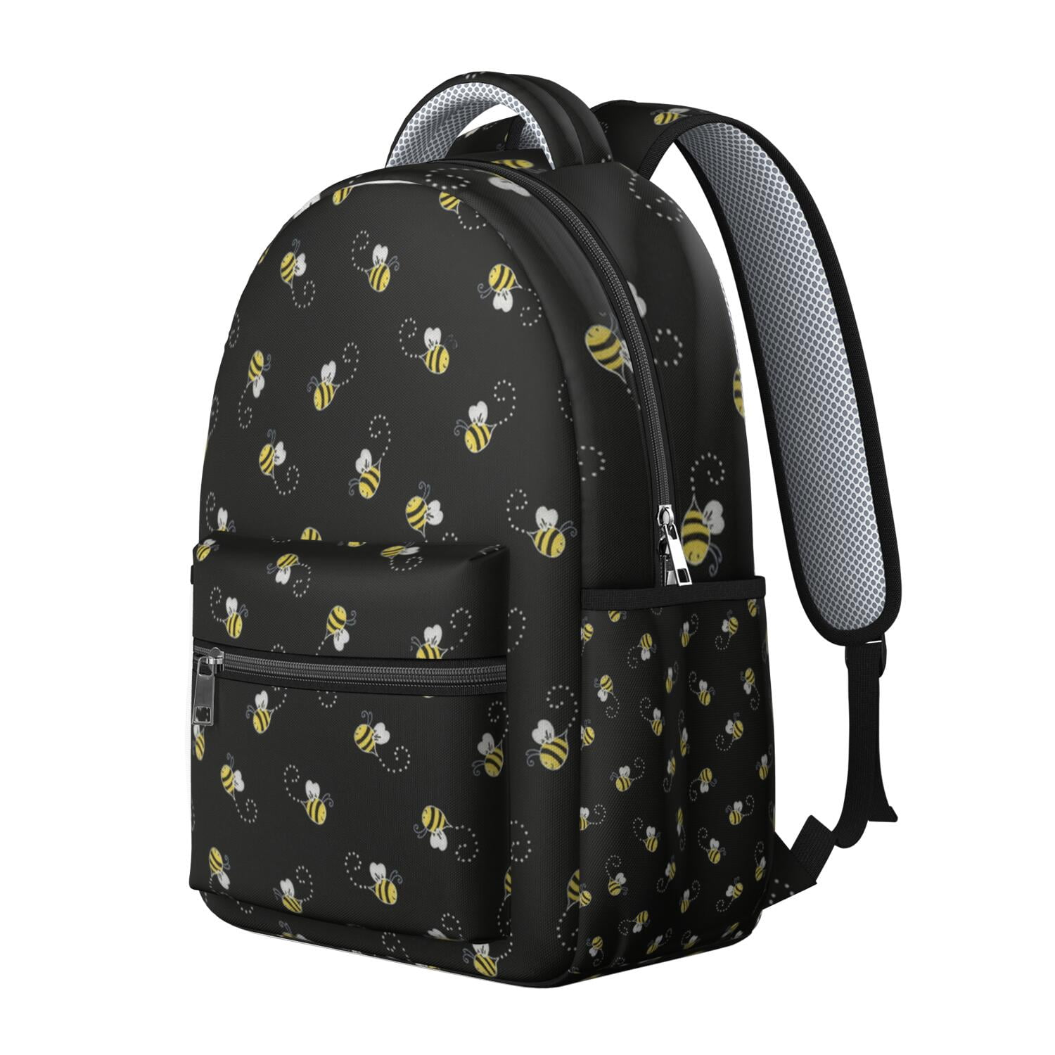 Bees Print Backpack - Water-Resistant School Bag for Students, Durable College Bookbag with Laptop Compartment, Comfortable Padded Straps & Cute Bee Design