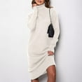 thumbnail image 2 of cfhntfmh Robes Chandails pour Femmes Tricot Doux Col Montant Manches Longues Robe Chandail Fête Décontractée Couleur Unie Robe Mini, 2 of 3