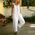 thumbnail image 5 of ClodeEU Women's Wide Leg Denim Bib Overalls,Casual Loose Baggy Jumpsuit with Pockets White,Women's Plus XL, 5 of 6