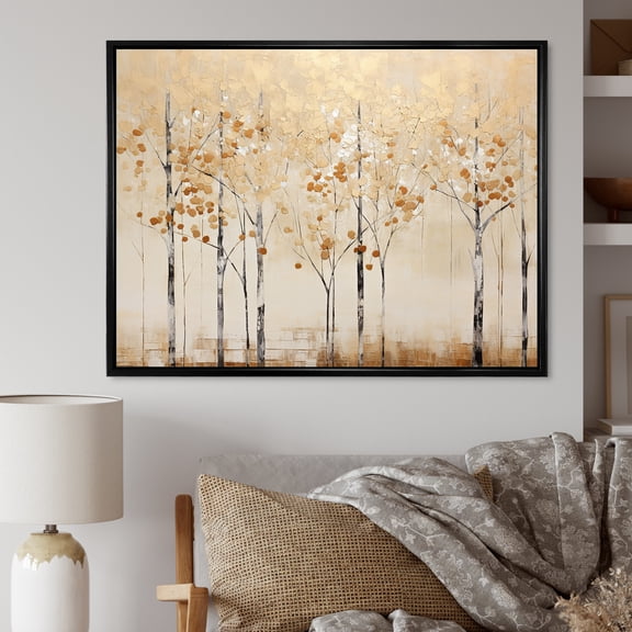 Designart "Golden Harmony Tree Landscape I" Landscape Trees Floater Framed Canvas Wall Art