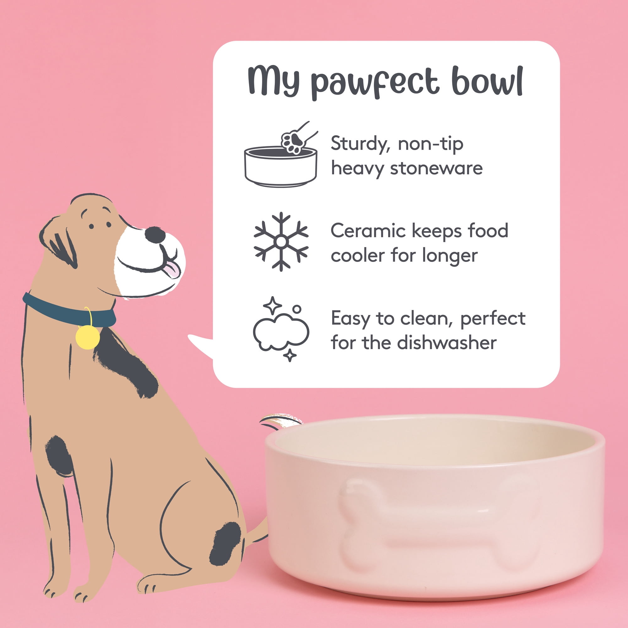 Mason Cash: Embossed Bone Dog Bowl - Cream - 8", 50.7oz - Durable Ceramic Food & Water Dish, Microwave & Dishwasher Safe, Pet Meal Feeding & Hydration