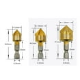 thumbnail image 2 of Clearance! Sweet Home Farm Faucets Accessories 3 Pcs Flute Countersink Drill Bit Set Counter 12-19Mm Sink Chamfer Cutter One Size Gold, 2 of 4