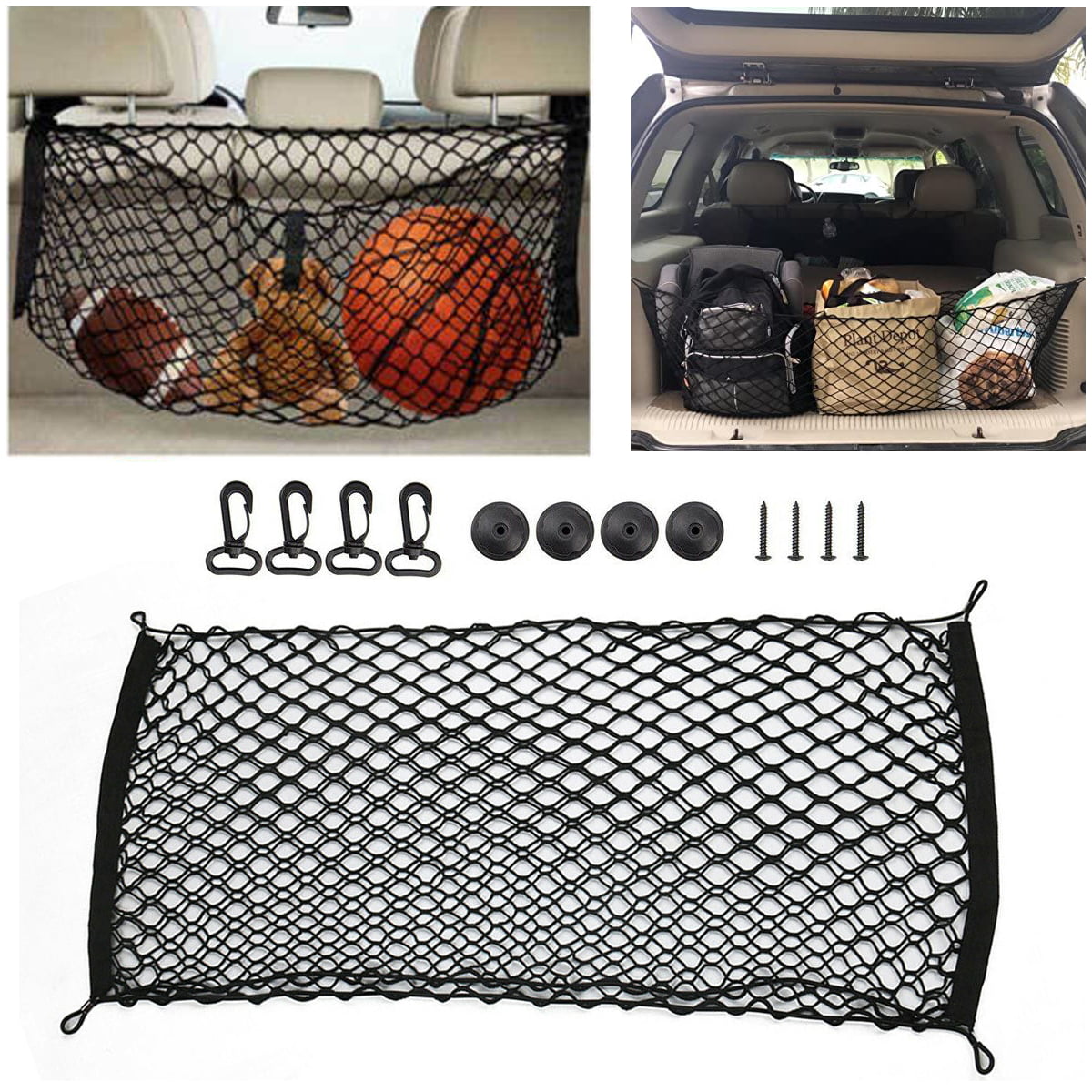 1*Universal Car SUV Roof Cargo Trunk Storage Net Adjustable Pocket Luggage Nylon