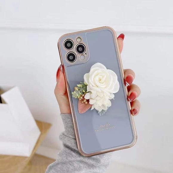 iPhone 11 Heavy Duty Case Wrist Chain Bracelet Luxury Flower Style Cover - Purple