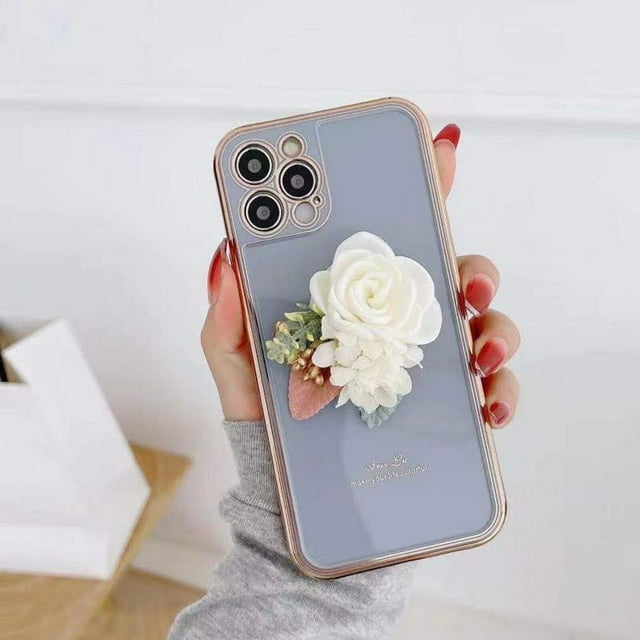 iPhone 12 Pro Max Heavy Duty Case Wrist Chain Bracelet Luxury Flower Style Cover - Purple