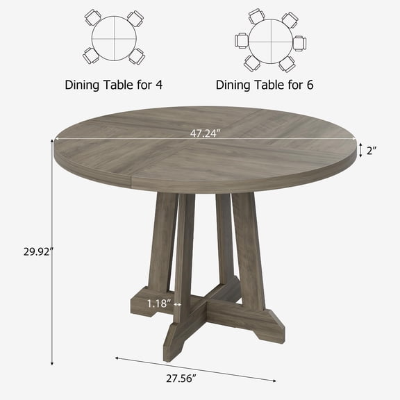 47 Inch Round Dining Table for 4-6 People, Modern Kitchen Table with Wooden Base, Circle Dinner Table for Dining Room, Kitchen and Living Room