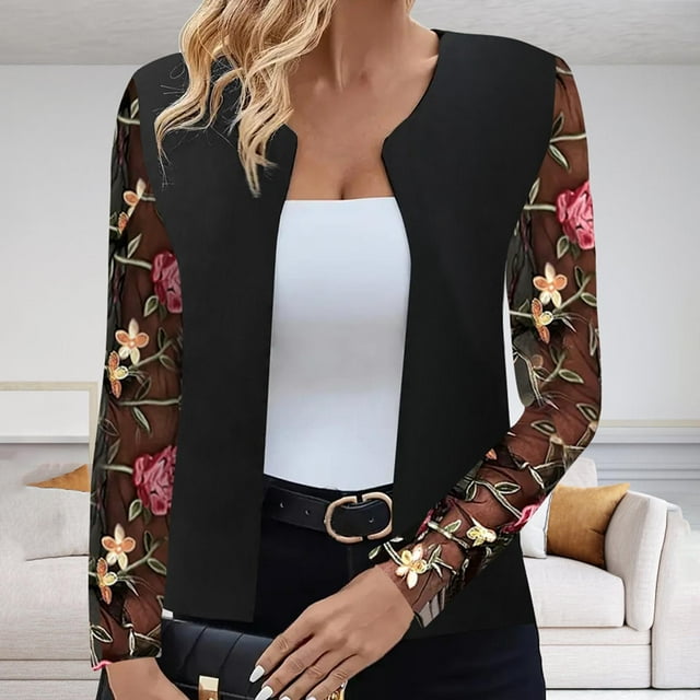 Vestes pour Femmes, Cardigan pour Femmes, Cardigan en Dentelle Imprimée Décontracté Mode à Manches Longues, Manteaux pour Femmes, Longs Cardigans pour Femmes
