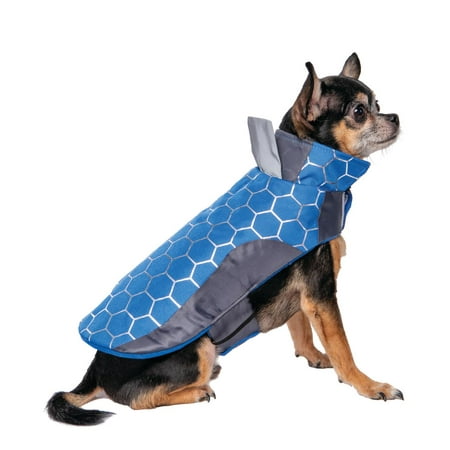 Vibrant Life Pet Jacket for Dogs and Cats: Blue Honeycomb with Grey Piecing, Reflective Trim, Size XS