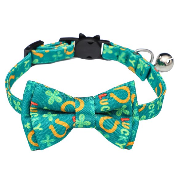 Eoozwa Saint Patricks Day Pet Collar Soft Adjustable Cloth Necklace with Bow for Small Dog Cat Puppy Holiday Pet Accessory