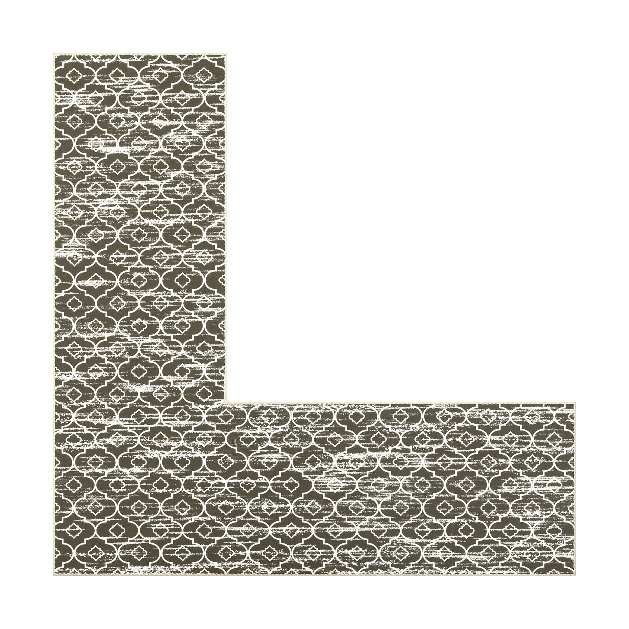 MeyJey Corner Kitchen Rug, 1 Piece Anti-Slip L Shape Kitchen Mat for Floor, Absorbent Runner in Front of Sink, Washable Floor Rugs for Home,Kitchen(Brown-L,24”x 71”x 71”)