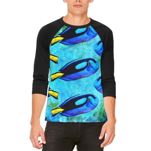 Blue Tang Fish Tropical Splatter Mens Raglan T Shirt Multi X-LG