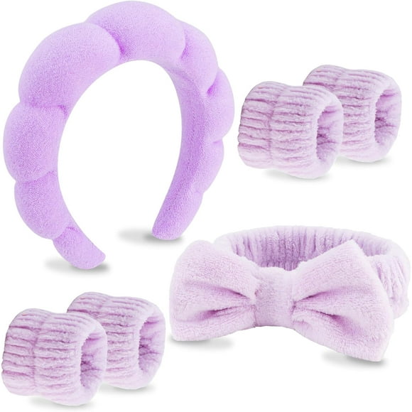 6 Pack Spa Headband, Makeup Headband, Face Wash Headbands, Skincare Headbands, Purple Sponge Hair Band Bow Tie Spa Head Band for Washing Face Wristband Set Hair Accessories for Women Gifts