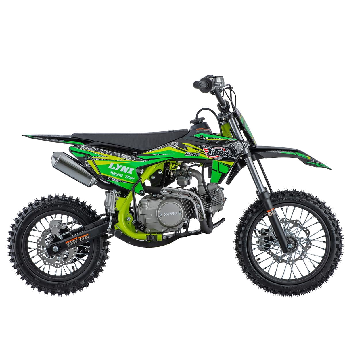 X-Pro Brand New 125cc Gas Pit Dirt Bike, 4-Speed Semi-Automatic Kick Start 14"/12" Tires