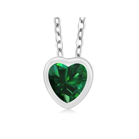 - 0.68 Ct Heart Shape Green Nano Emerald 925 Sterling Silver Pendant With Chain