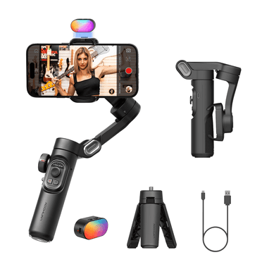 AOCHUAN 3-Axis Gimbal Stabilizer for Smartphone, Gimbal w/RGB Magnetic Fill Light Upgraded Face Tracking Focus Wheel Foldable Gimbal for Phone Gimbal Vlog Recording Smart XE Kit