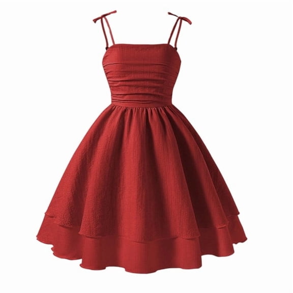 NAFUU Baby Girls Dress Square Collar Sleeveless Dresses Solid Color Bow Tie Strap Cute Casual Party Outfit Toddler Kids Clothing Comfortable Breathable Summer Dresses For Girls,Red,11 Years