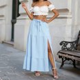 thumbnail image 5 of RFQWOVSR Women Flowing A-Line Maxi Skirt Slit Tie Waist Solid Color Elastic Waistband Lightweight Boho Summer Beach Casual XXXL, 5 of 6