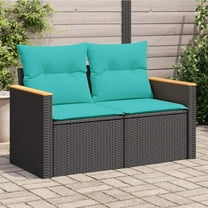 vidaXL Patio Sofa with Cushions 2-Seater Black Poly Rattan