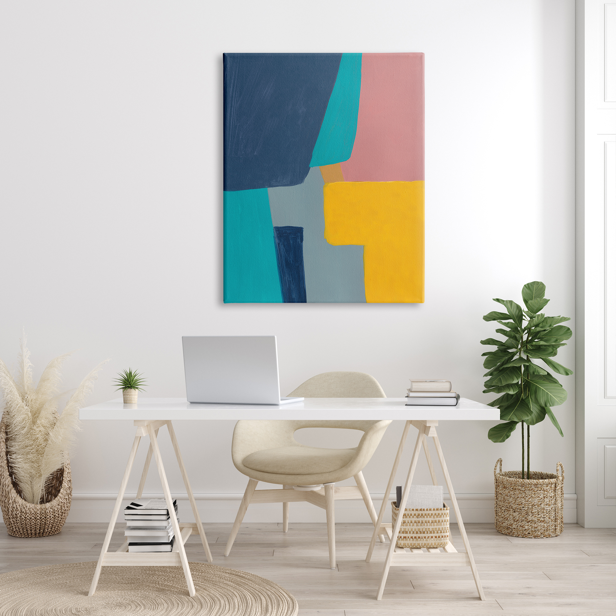 Stupell Industries Geometric Pop Abstract Shapes Pink Blue Yellow, 36 x 48, Designed by Bronwyn Baker