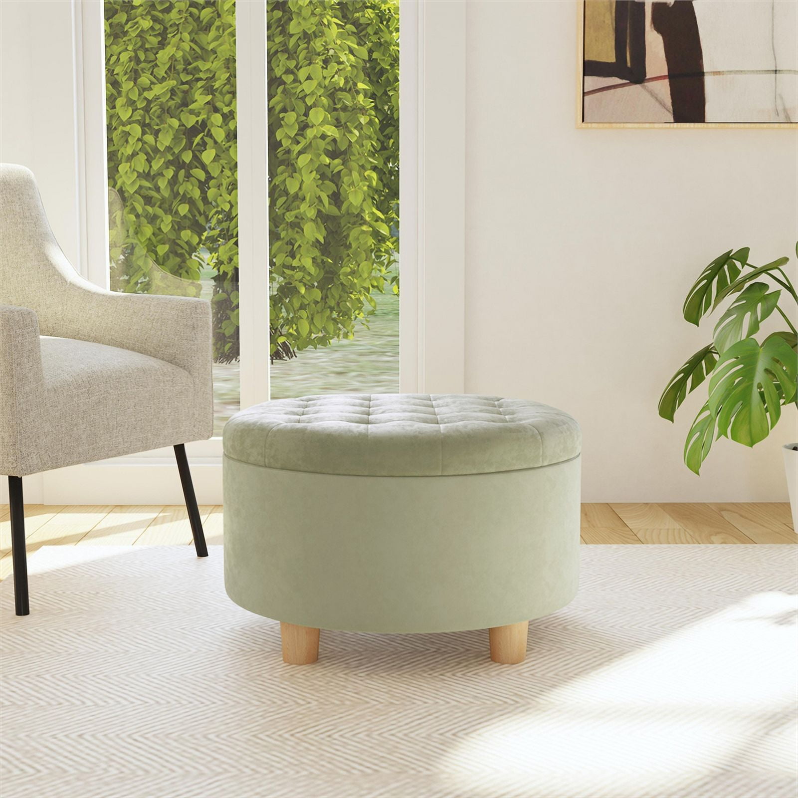 Homepop Décoration D'intérieur | Grand Pouf De Rangement Rond Touffeté à Boutons Avec Rangement Pour Salon Et Chambre à Coucher (bleu Clair