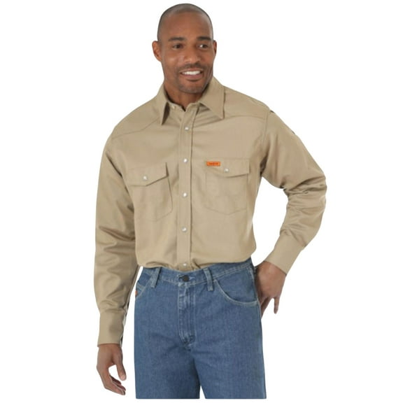 Wrangler Men's Fr Long Sleeve Pearl Snap Work Shirt Tall Beige/Khaki X-Large Tall