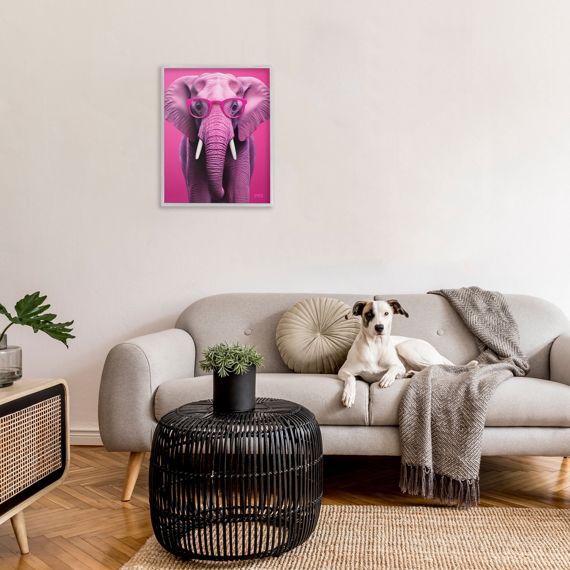Stupell Industries Vivid Pink Elephant Animals & Insects Painting Gray Framed Art Print Wall Art, 24 x 30
