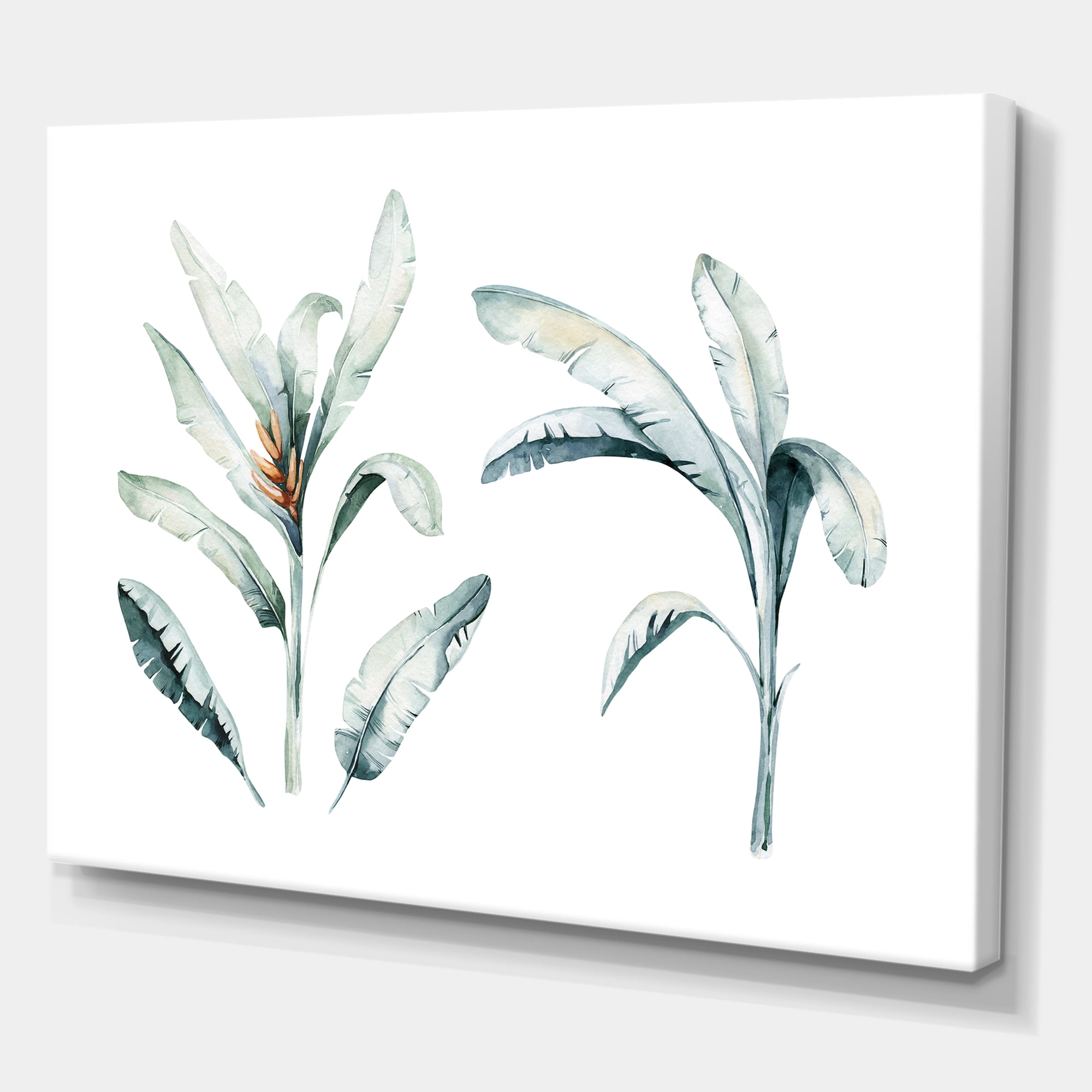 Designart ' Tropical Jungle Leaves On White ' Bohemian & Eclectic Canvas Wall Art Print