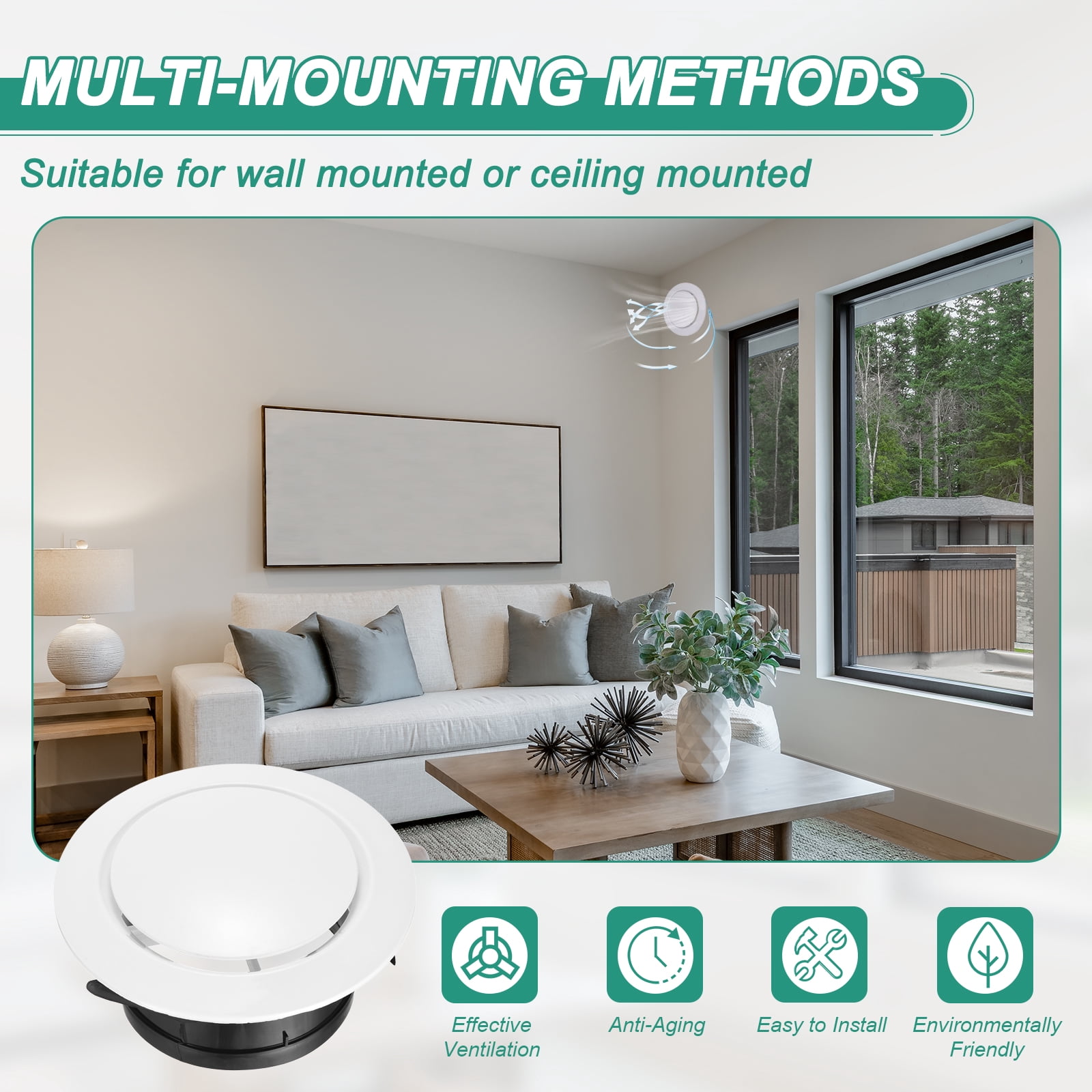 Uxcell 4pcs Soffit Vent 5" ABS Adjustable Round Vent Cover Grille Cover Ceiling Diffuser for Home Bathroom Office Kitchen Ventilation System