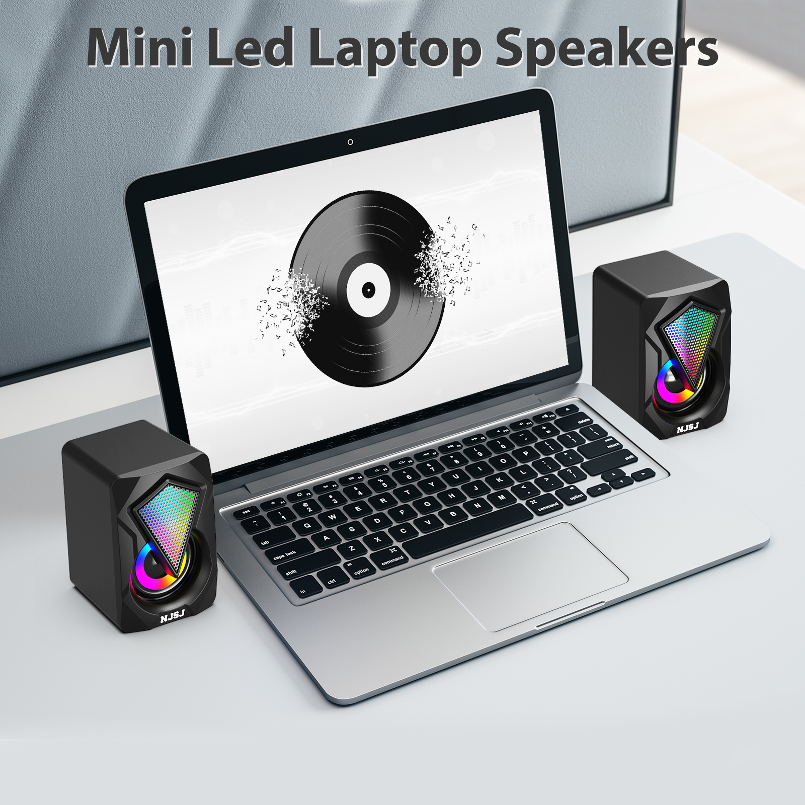 NJSJ Computer Speakers,2.0 USB Powered Gaming Speakers with RGB LED Light 3.5mm Aux Input Stereo Mini Multimedia Speaker for PC, Desktop, Laptop, Cellphone, Monitor