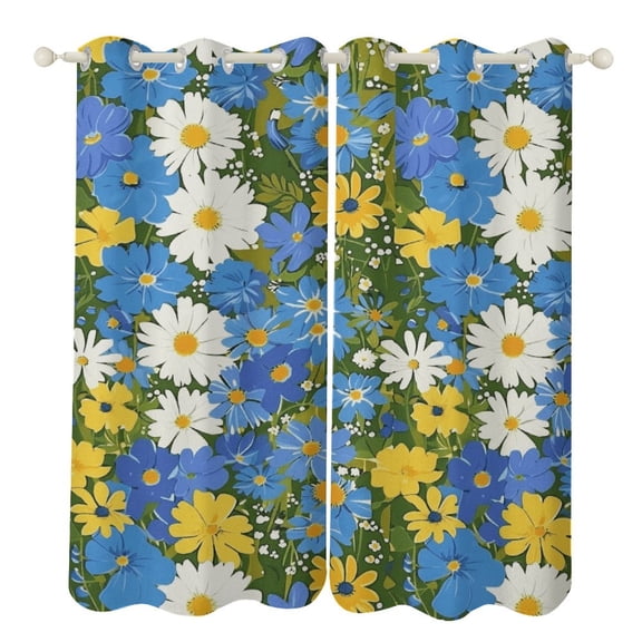 Floral Colorful Flower Blackout Curtains, Watercolor Pattern Window Treatment Grommet Curtains for Bedroom Thermal Insulated Window Curtains for Living Room 2 Panel Set