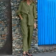 thumbnail image 6 of UVEASISHA Cotton Linen Set for Women 2 Piece Henley Shirt Matching Sets Plus Size Casual Outdoor Outfits Army Green XXL, 6 of 9