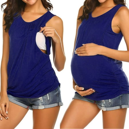 

NIUREDLTD Women s Maternity Nursing Tops Breastfeeding Tank Top Shirt Double Layer Soft Sleeveless Pregnancy Clothes