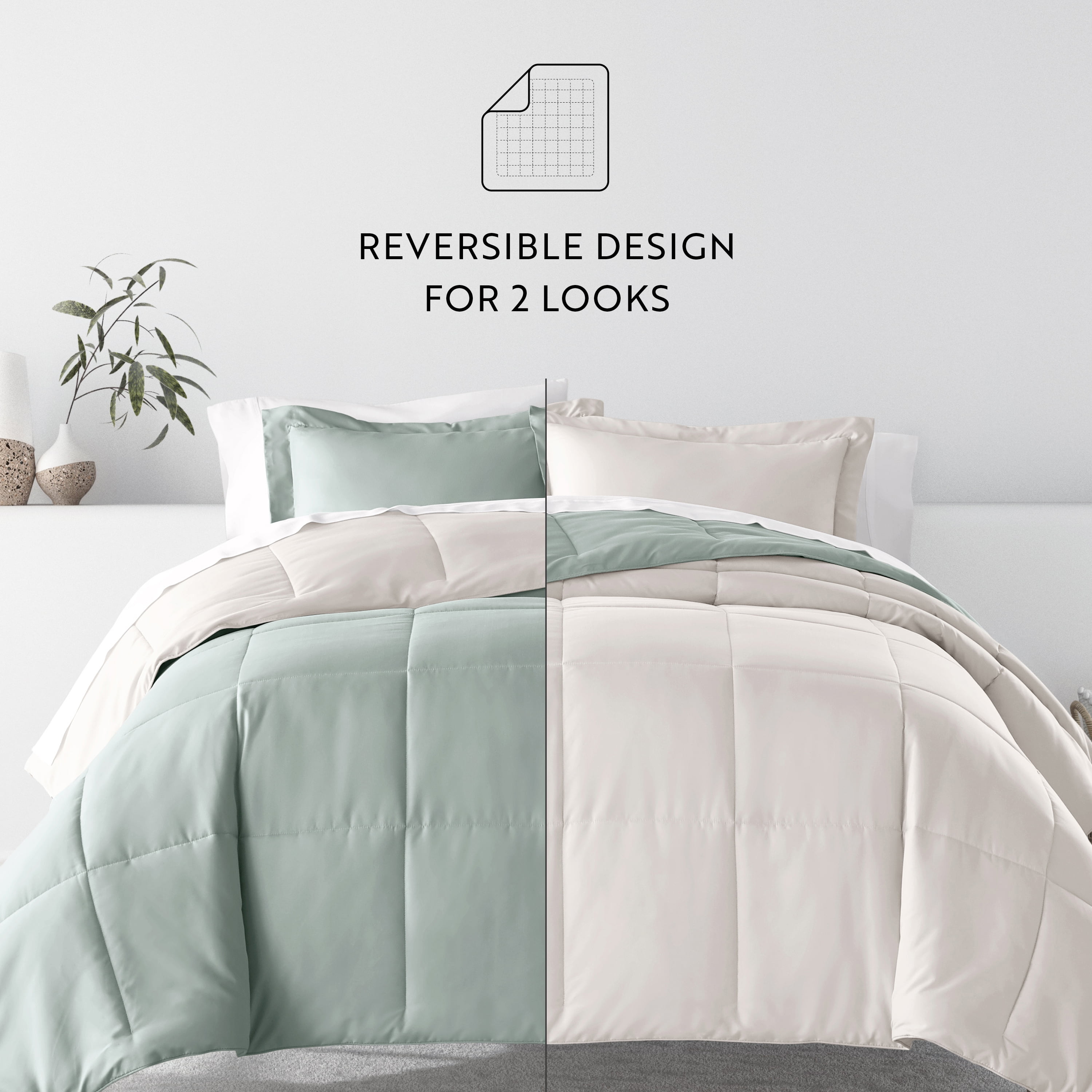 Noble Linens 7 Piece Bedding Bundle, Reversible Comforter and Patterned Sheet Set, Full