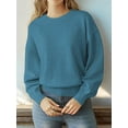 thumbnail image 6 of Women Striped Sweater Long Sleeve Fall Round Neck Pullover Knit Tops Cute Casual Oversized Y2K Clothes Solid Haze Blue L, 6 of 9