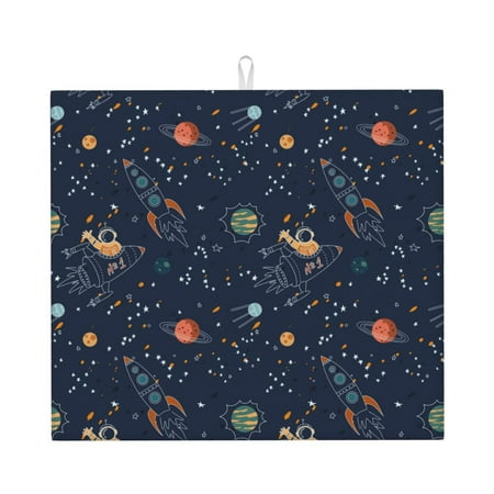 

Honeii Cartoon Space Planets for Dish Drying Mat for Kitchen Counter Non-slip Rubber Backed Hide Stain Kitchen Super Absorbent Draining Mat Dish Rack Pad